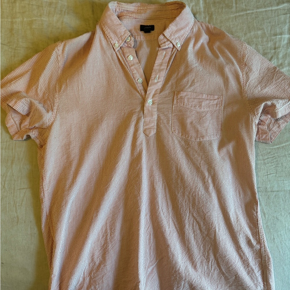 J Crew Men’s Large Short Sleeve Seersucker Popover